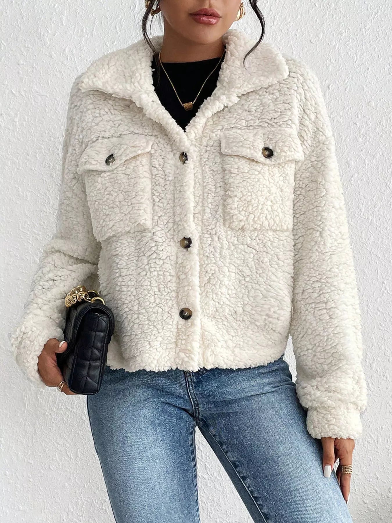SnugNest Sherpa Button-Up Jacket White