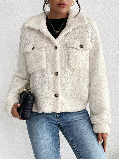 SnugNest Sherpa Button-Up Jacket White