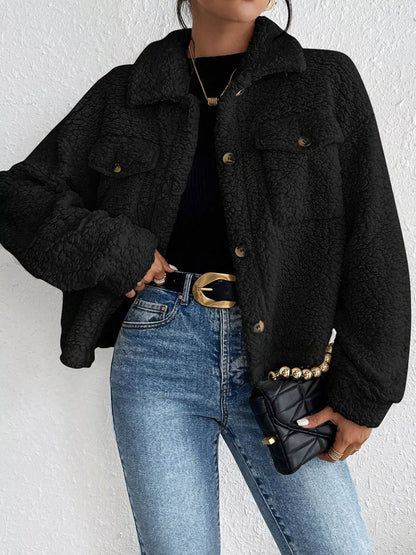SnugNest Sherpa Button-Up Jacket Black