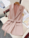 Tie Waist Edge Sleeveless Blazer Vest Pale Blush