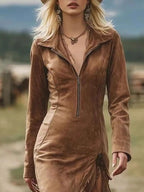 Full-Size Fringe Hem Zip-Front Bodycon Dress