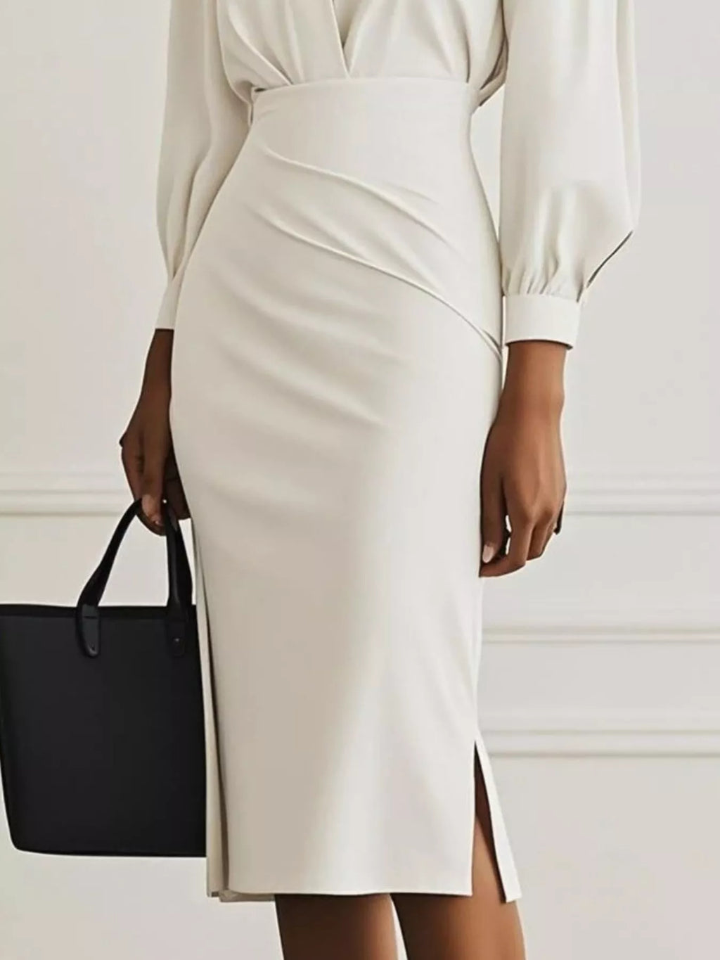 Elegant Ruched Midi Shirt Dress with Chic Side Slit