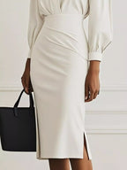 Elegant Ruched Midi Shirt Dress with Chic Side Slit