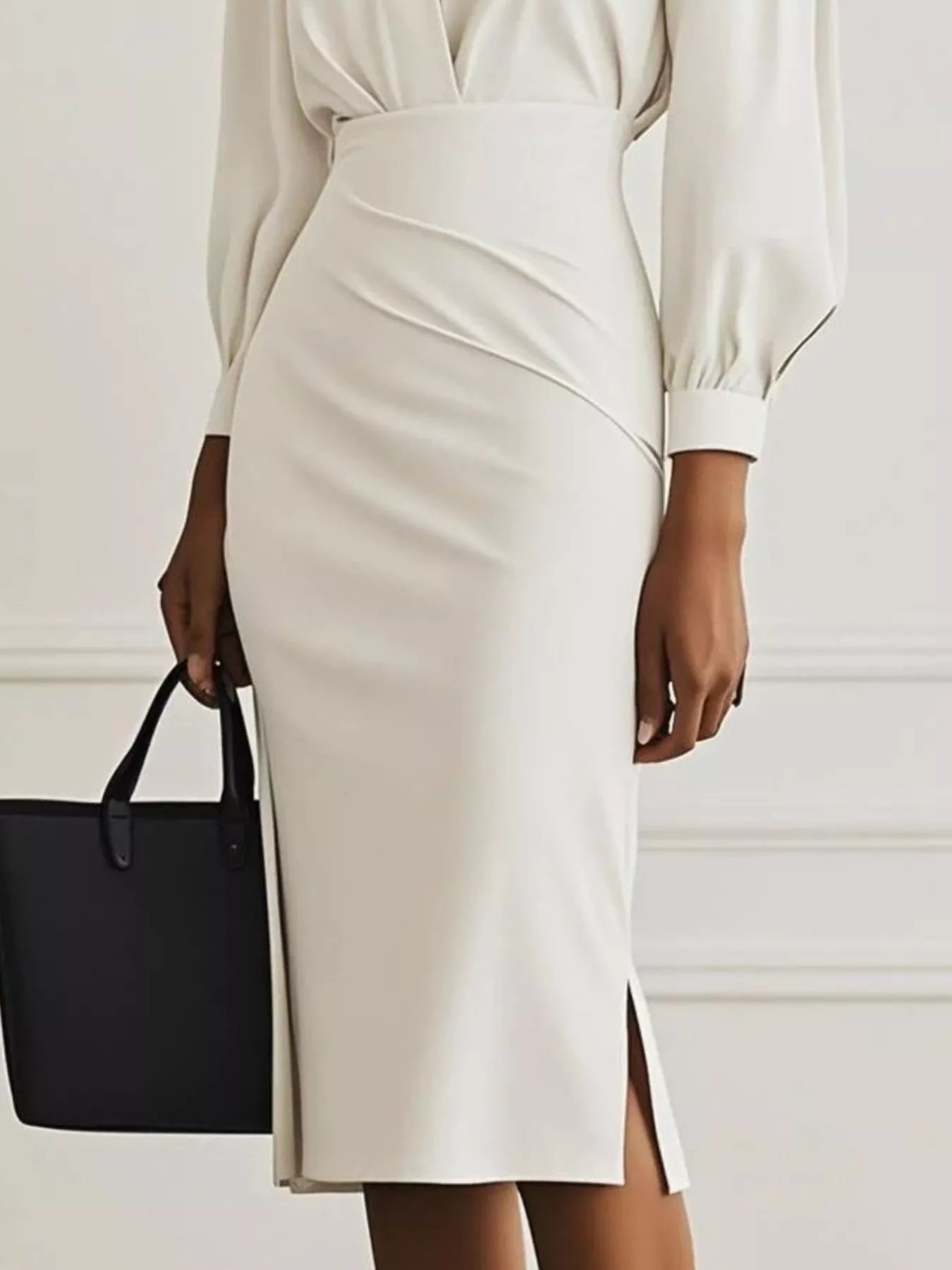 Elegant Ruched Midi Shirt Dress with Chic Side Slit