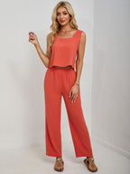 Square Neck Tank & Wide-Leg Pants Set - Chic & Versatile