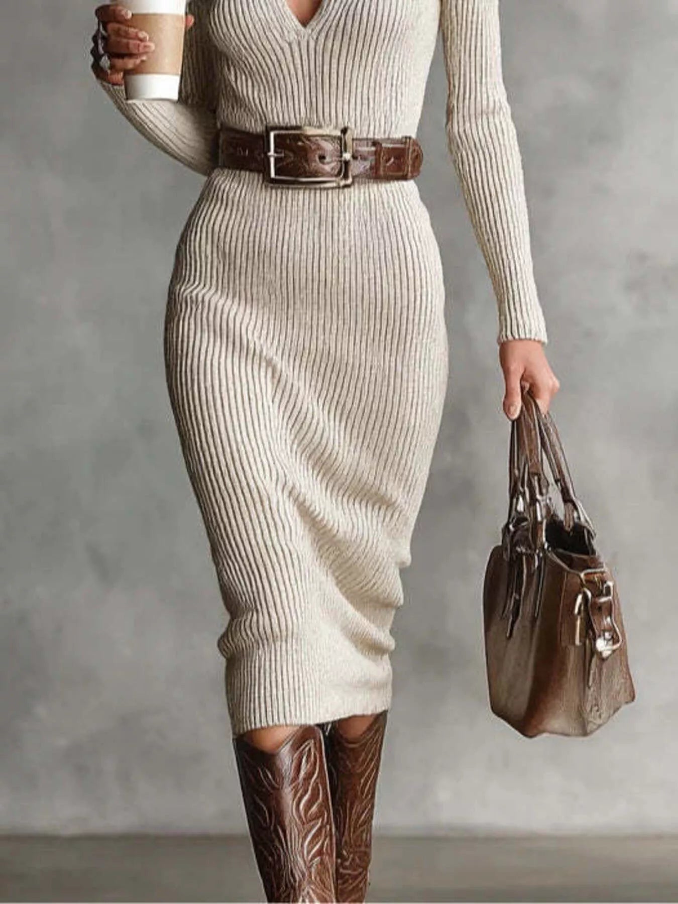 Full-Size Ribbed Knit Turtleneck Sweater Dress (Plus Size)