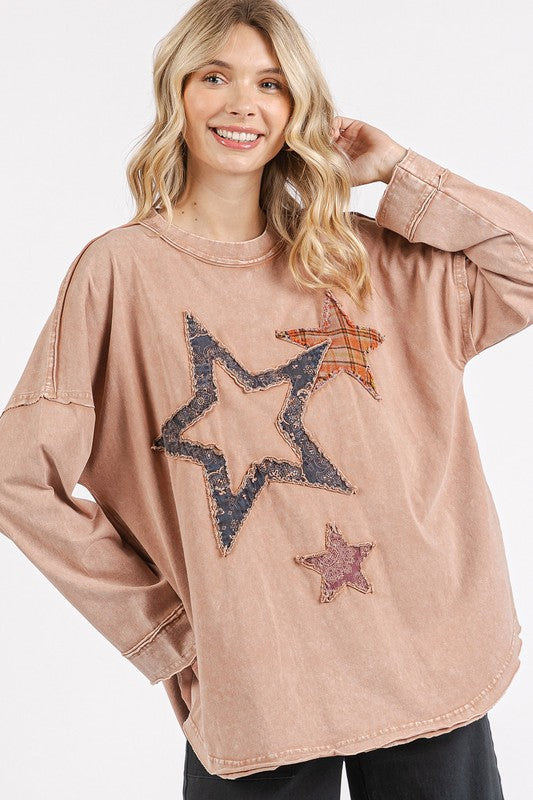 Mittoshop Mineral Wash Star Patch Long Sleeve T-Shirt Ginger