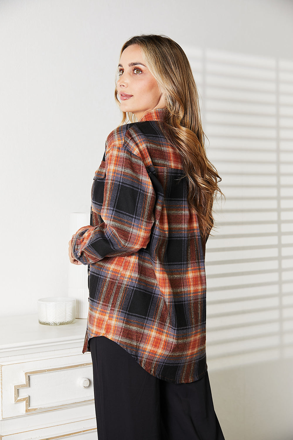 Mandy Plaid Dropped Shoulder Long Sleeve Shirt