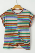 Multicolour Striped Twist Hem Cap Sleeve Top - Chic & Trendy