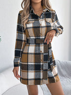 Plaid Button-Front Tie Waist Shirt Dress