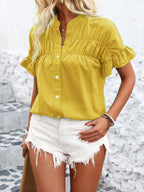 Button Down Ruffled Short Sleeve Shirt - Chic & Elegant
