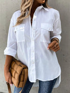 Roll-Tab Sleeve Button-Up Shirt - Lightweight & Chic