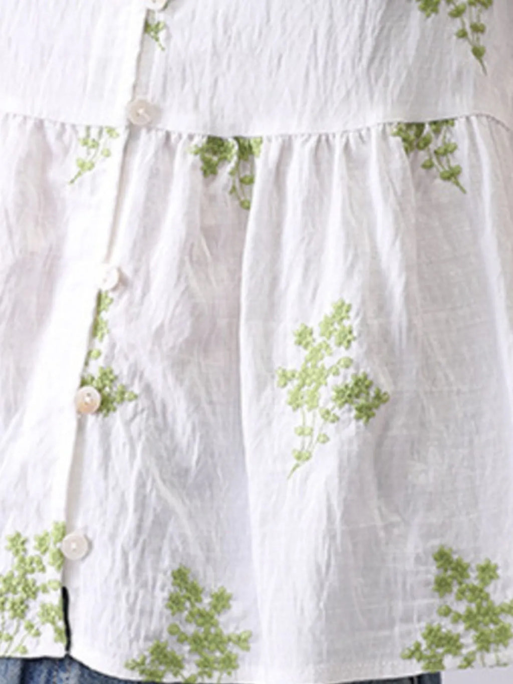 Embroidered V-Neck Puff Sleeve Peplum Blouse