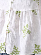 Embroidered V-Neck Puff Sleeve Peplum Blouse