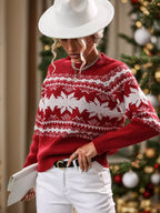 Cozy Snowflake Pattern Round-Neck Winter Sweater