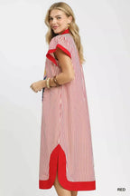 Umgee Floral Embroidered Stripe Caftan Dress with Side Slits