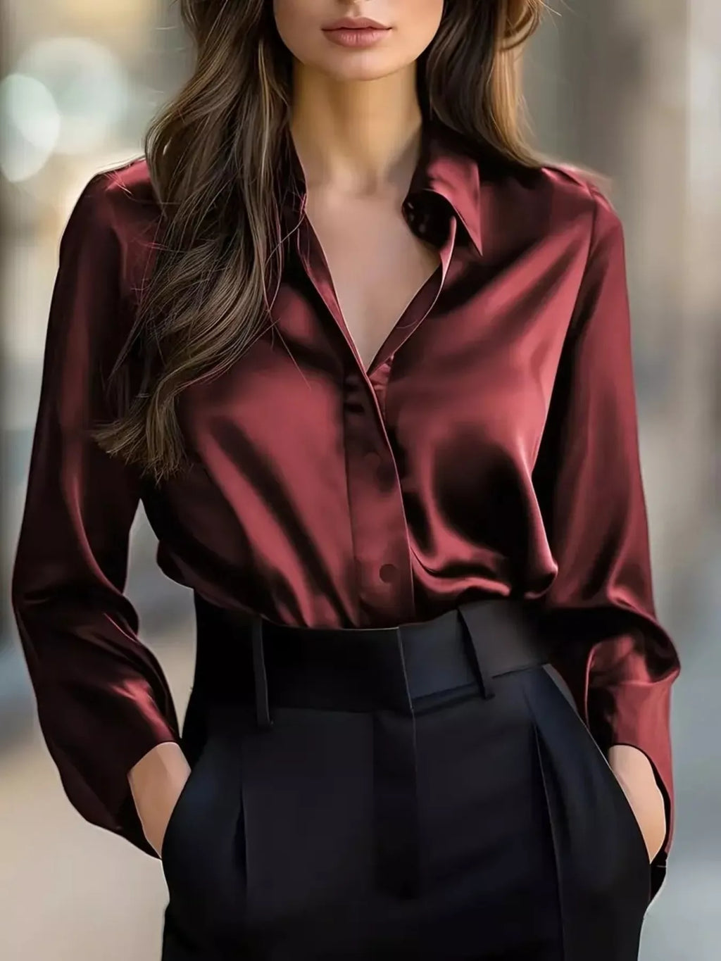 Classic Button-Down Collared Long Sleeve Shirt Burgundy