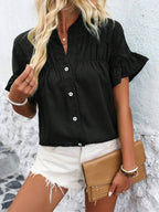 Button Down Ruffled Short Sleeve Shirt - Chic & Elegant