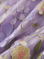 Embroidered Mesh Overlay Maxi Dress – Lined Evening Wear with Zipper Closure