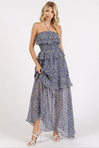 Mittoshop Ruffled Smocked Floral Halter Maxi Dress