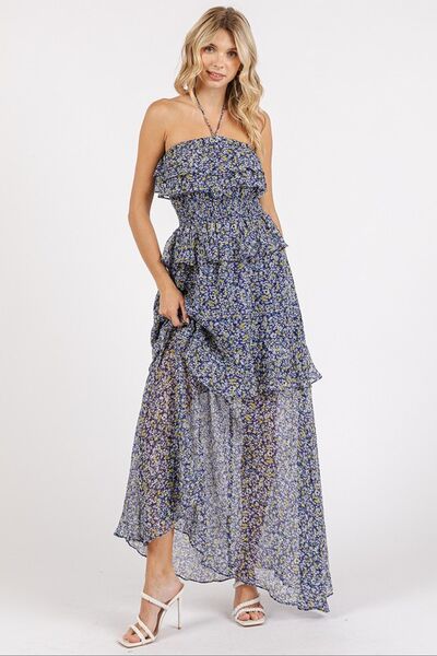 Mittoshop Ruffled Smocked Floral Halter Maxi Dress