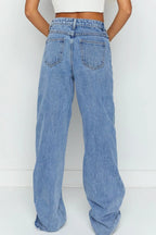 Mid Rise Wide Leg Jeans with Asymmetrical Waist