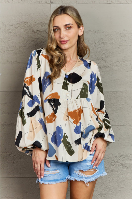 Wishful Thinking Multi-Colored Printed Blouse Beige