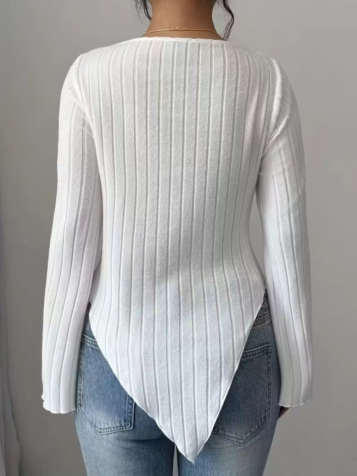Asymmetrical Cowl-Neck Ribbed Knit Top