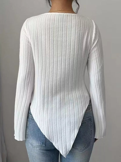 Asymmetrical Cowl-Neck Ribbed Knit Top