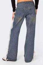 Side Striped Loose Fit Jeans - Trendy & Relaxed Denim