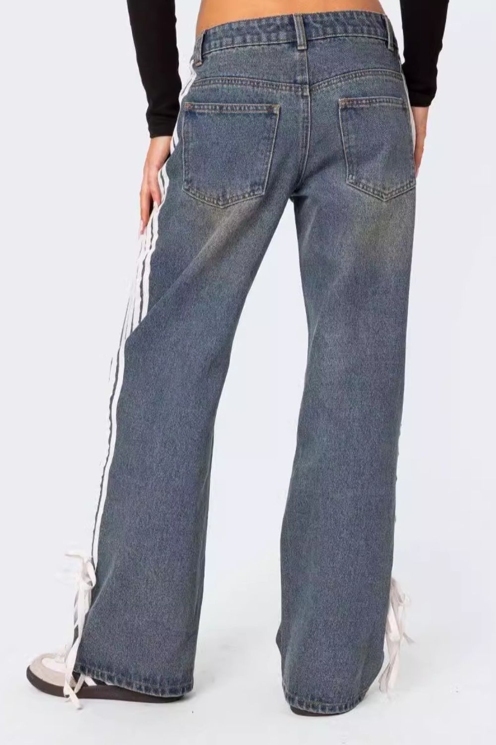 Side Striped Loose Fit Jeans - Trendy & Relaxed Denim