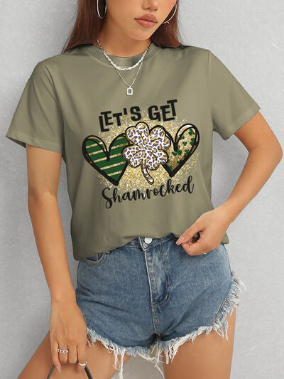 Comfortable Lucky Clover Round Neck Short Sleeve Tee Army Green