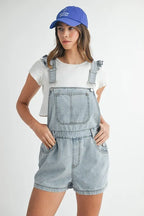 MABLE Ruffle Denim Overall Romper - Square Neck Style