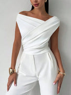 Asymmetrical Ruched Short Sleeve Top White