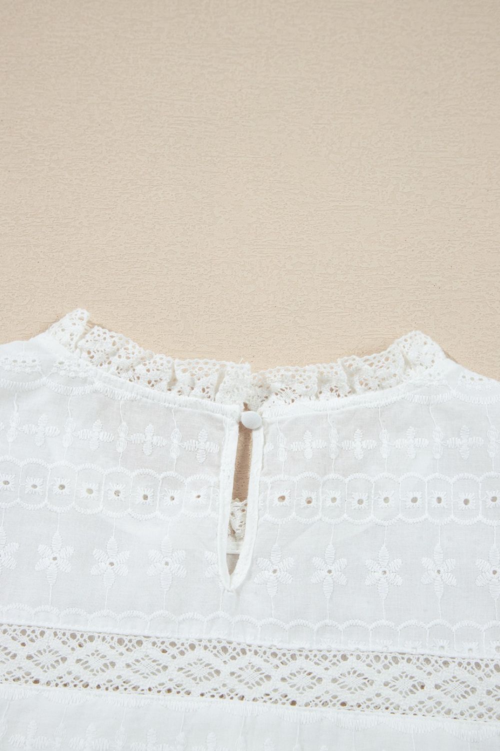 Lace Round Neck Flutter Sleeve Eyelet Blouse