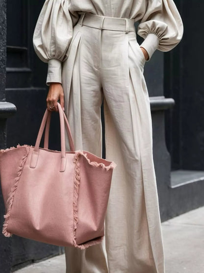 Elegant Lantern Sleeve Top & Wide-Leg Pant Co-Ord Set