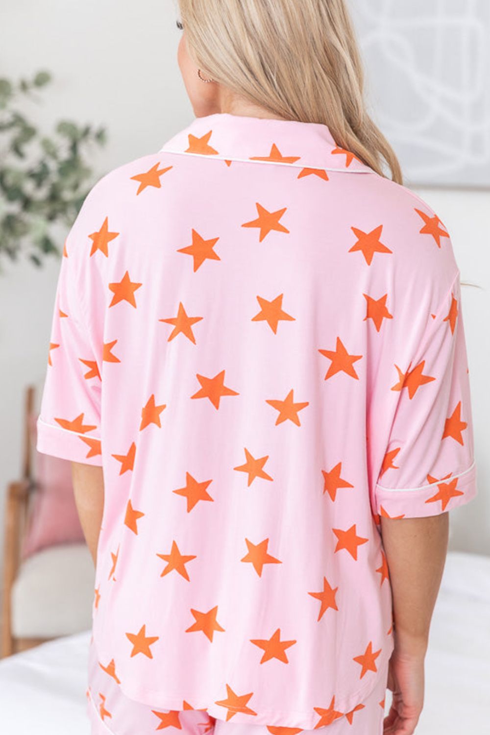 Star Print Short Sleeve Shirt & Shorts Set - Trendy & Comfy