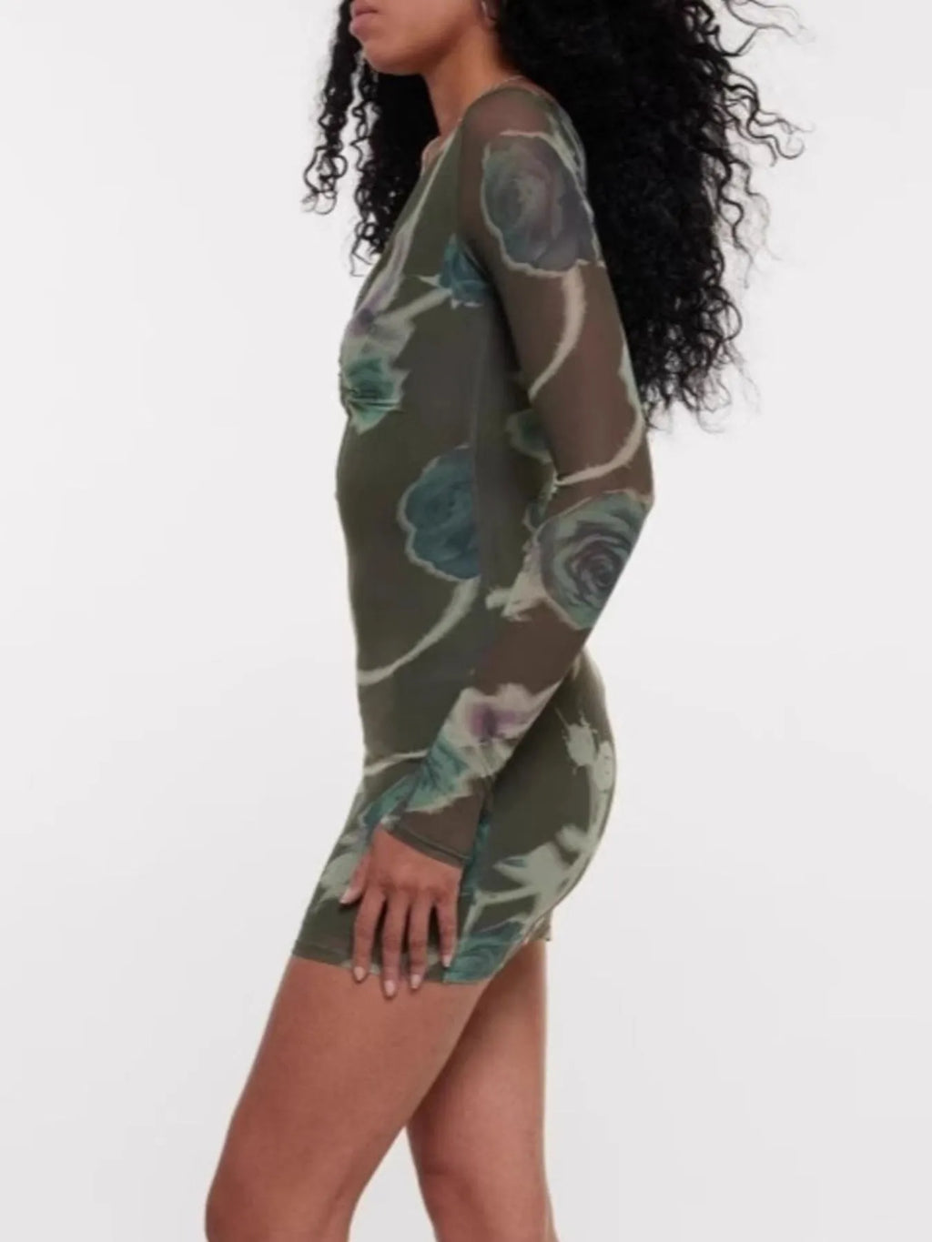 Keyhole Detail Mesh Long Sleeve Bodycon Dress