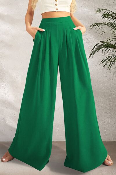 FAM-FAM High Waist Wide Leg Trousers Green