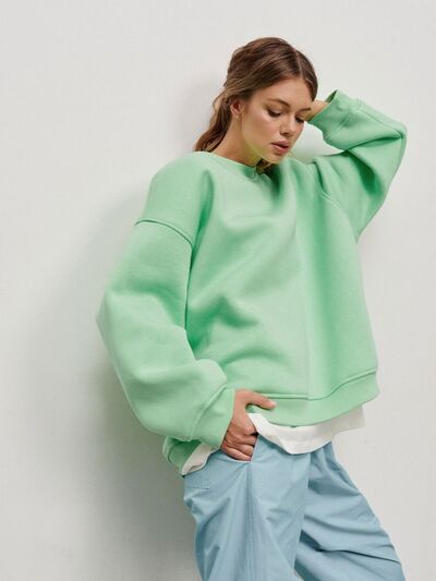 Oversized Round Neck Dropped Shoulder Sweatshirt Neon Green