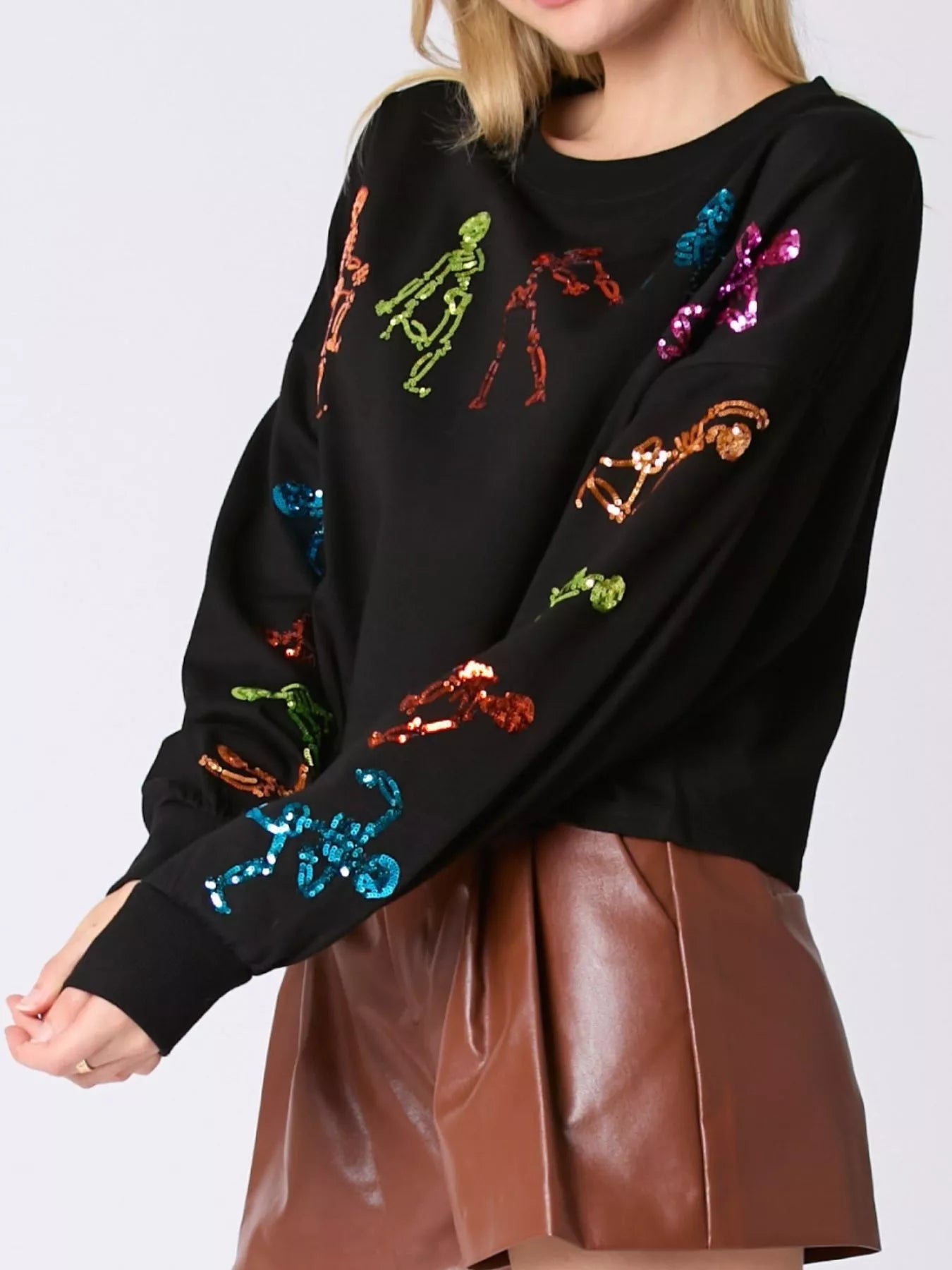 Sparkling Halloween Skeleton Sequin Sweatshirt
