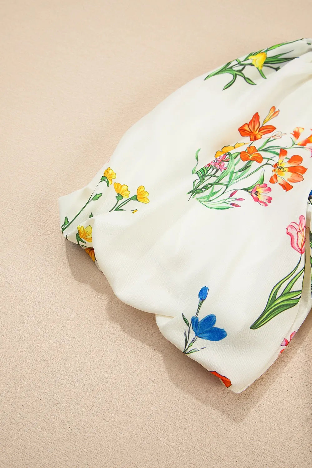 BloomEase Puff Sleeve Floral Notched Blouse