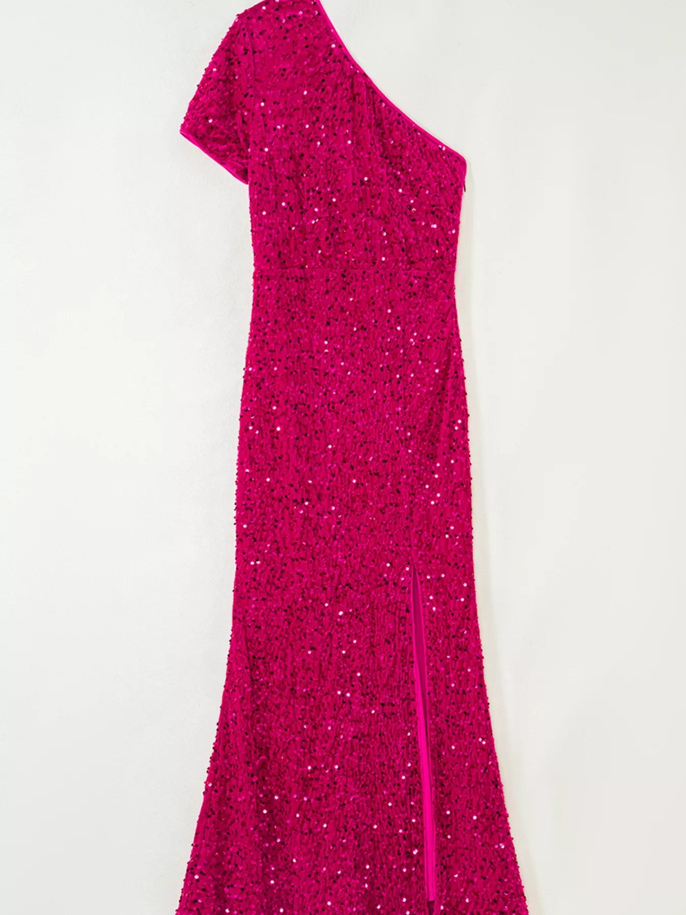 Glamorous Sequin One-Shoulder Evening Slit Dress