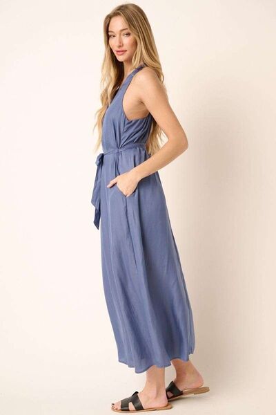 Mittoshop Cross Back Belted V-Neck Tank Maxi Dress