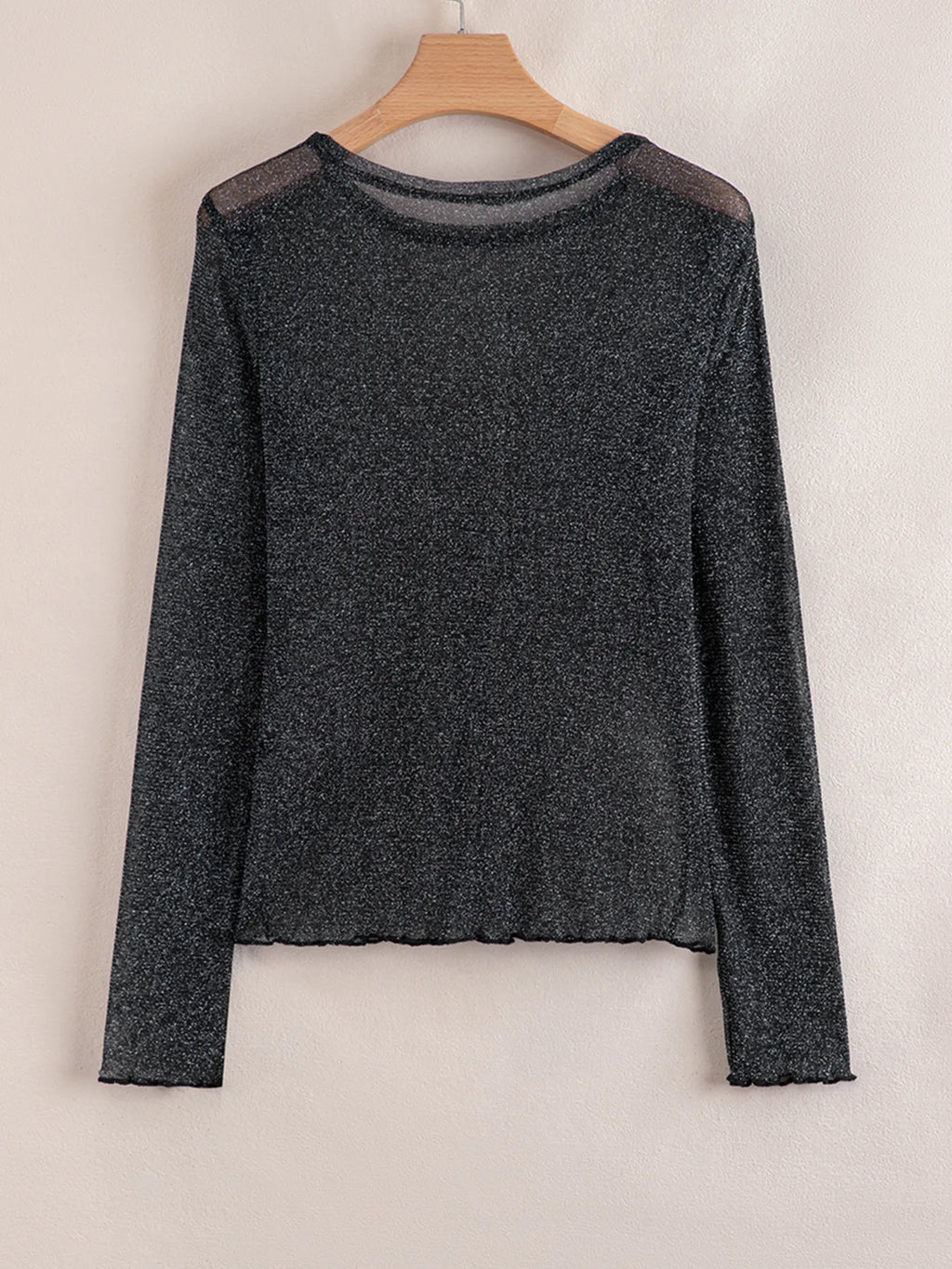 Sheer Metallic Glitter Mesh Long Sleeve Top