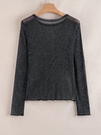 Sheer Metallic Glitter Mesh Long Sleeve Top