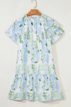 Floral Contrast Edge Mini Dress - Ruffled Short Sleeve Summer Look