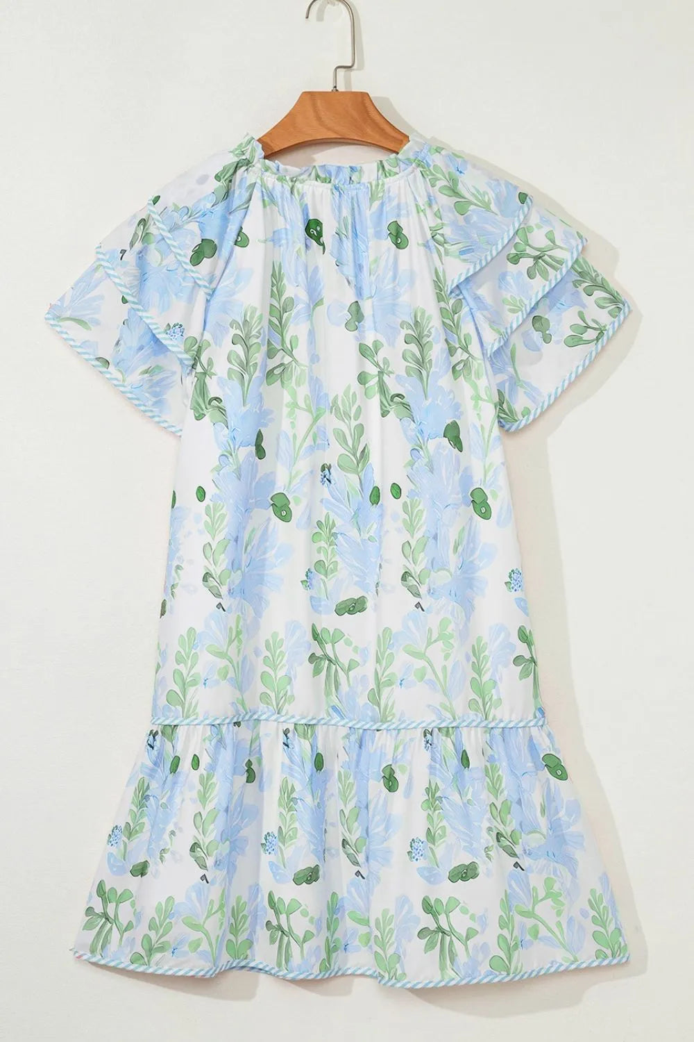 Floral Contrast Edge Mini Dress - Ruffled Short Sleeve Summer Look