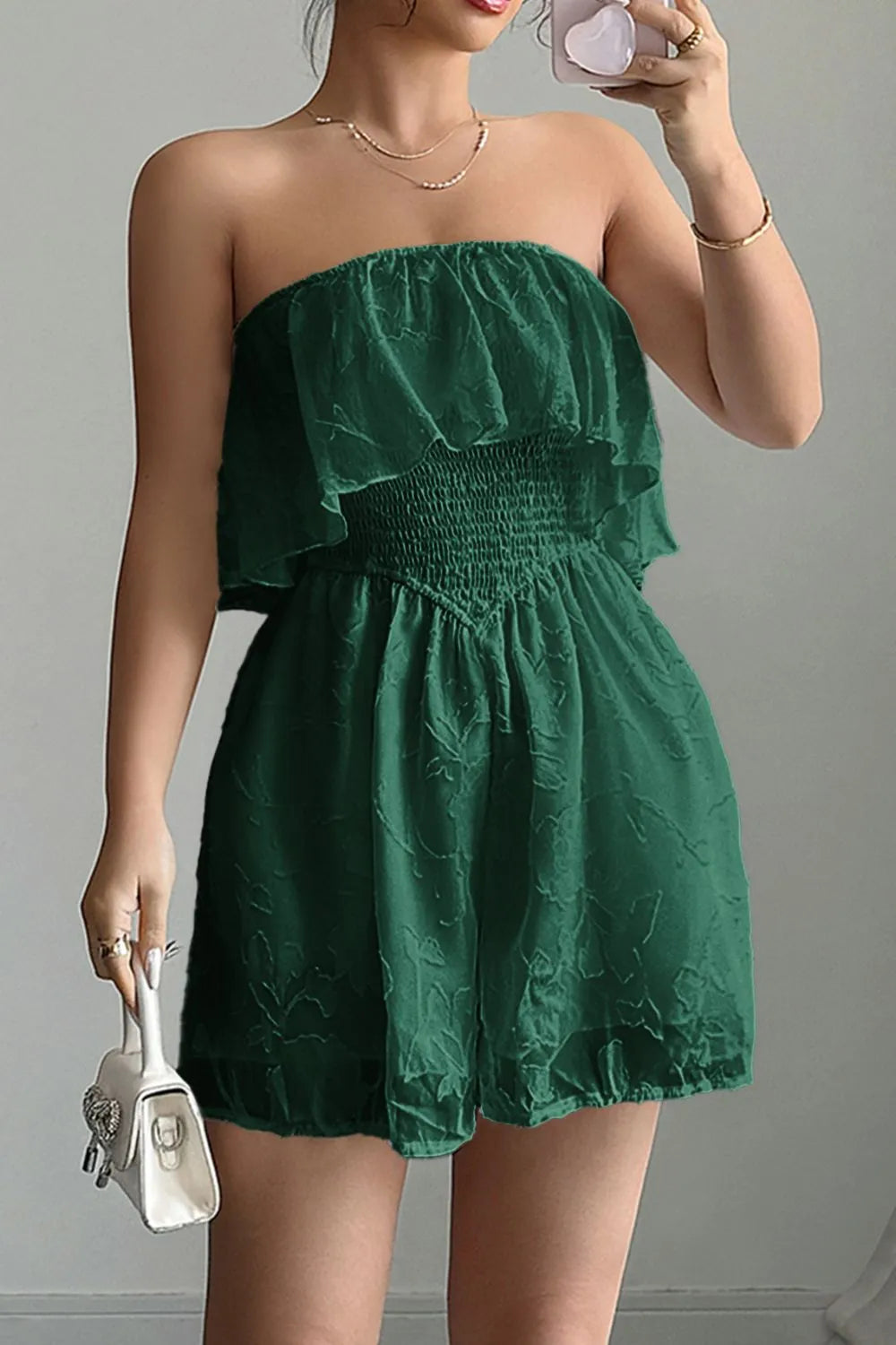 Strapless Ruffle Smocked Waist Romper