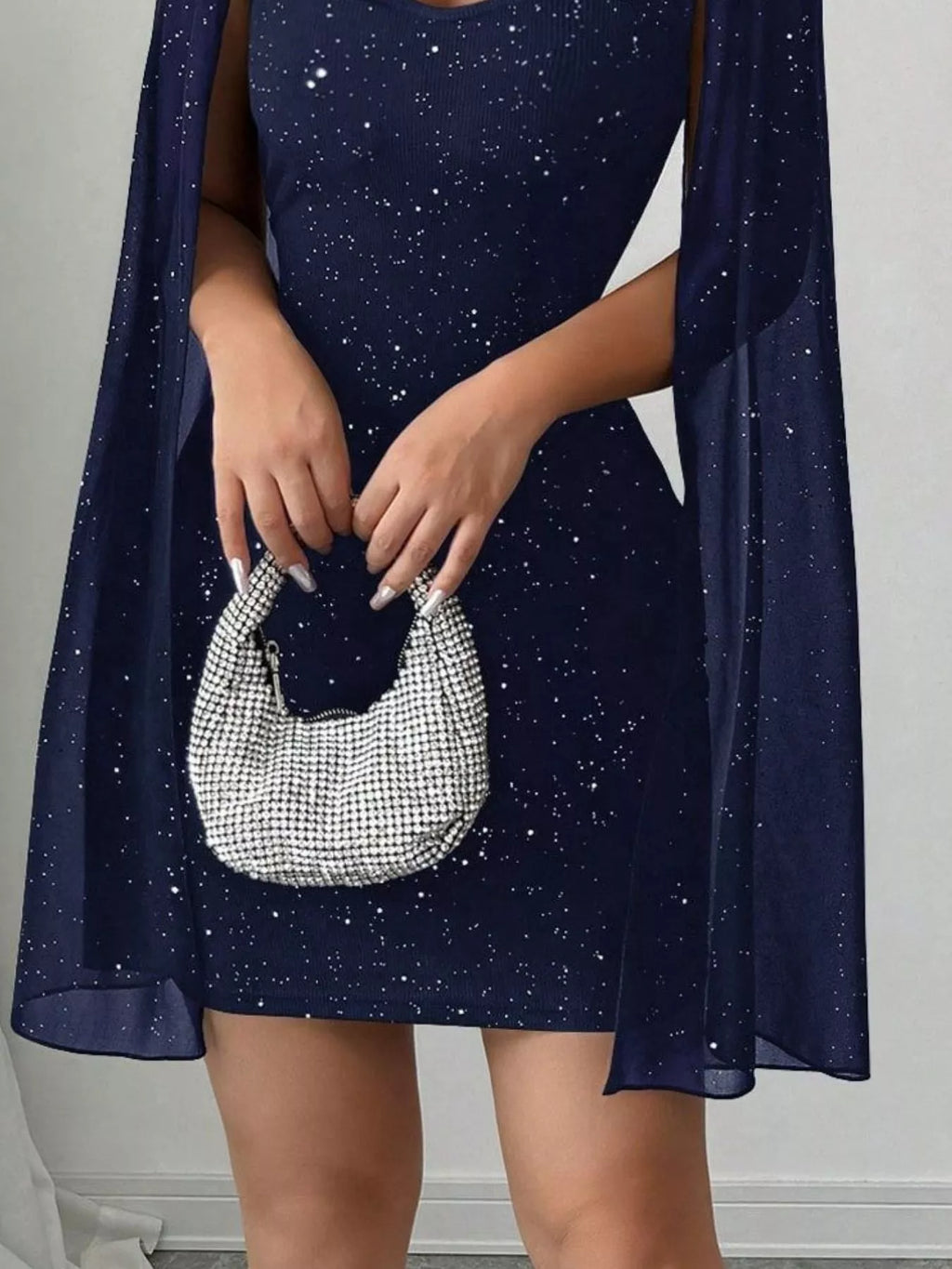 Glitter Cutout Bodycon Mini Dress with Cape Sleeves